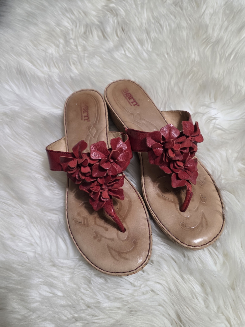 Born Red Floral Leather Thong Sandals